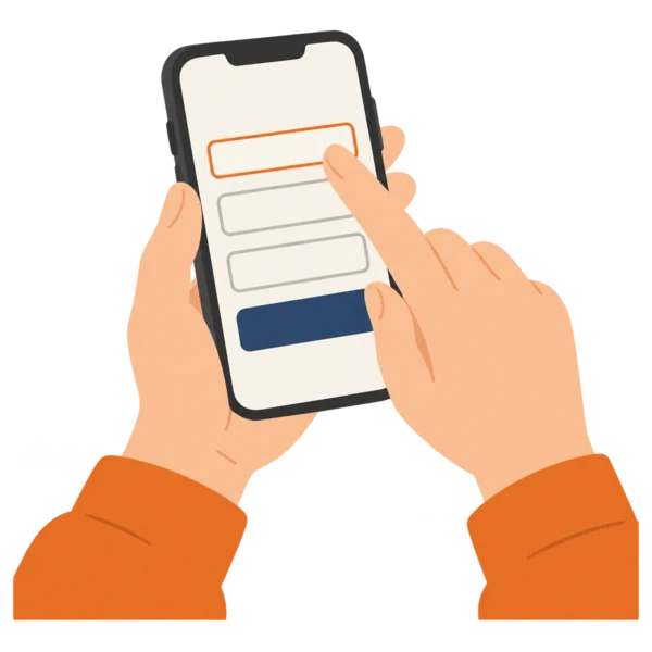 スマホでフォームに入力する手元のイラスト